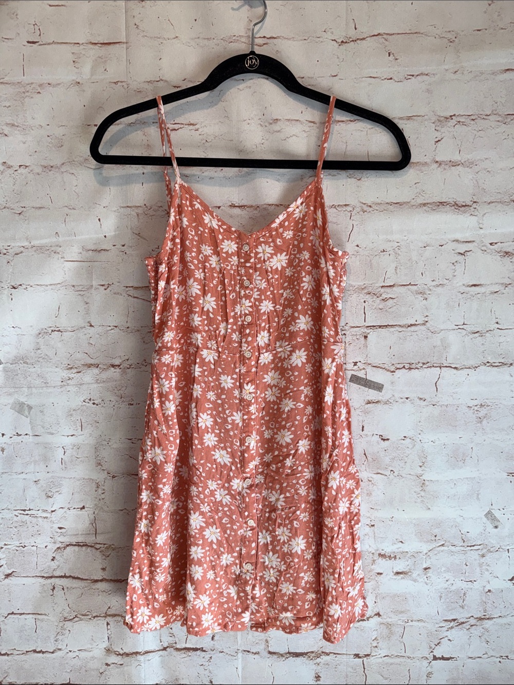 Aerie S Floral Button-Front Mini Slip Dress Coral smocked back adjustable straps